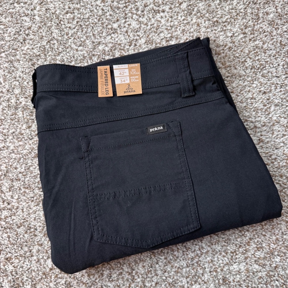 Prana Zion Slim Fit Pants Men 42x34 Black Tapered Leg Stretch Hiking Outdoor